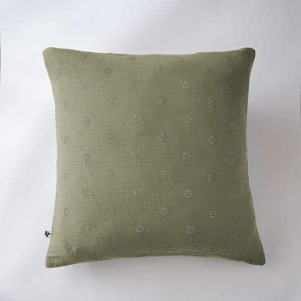 Taie d'oreiller 60x60 cm Gaze de coton Gaïa à fleurs Romarin