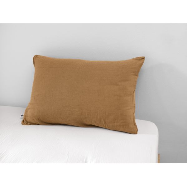 Taie d'oreiller 50x70 cm Gaze de coton Gaïa à fleurs Camel