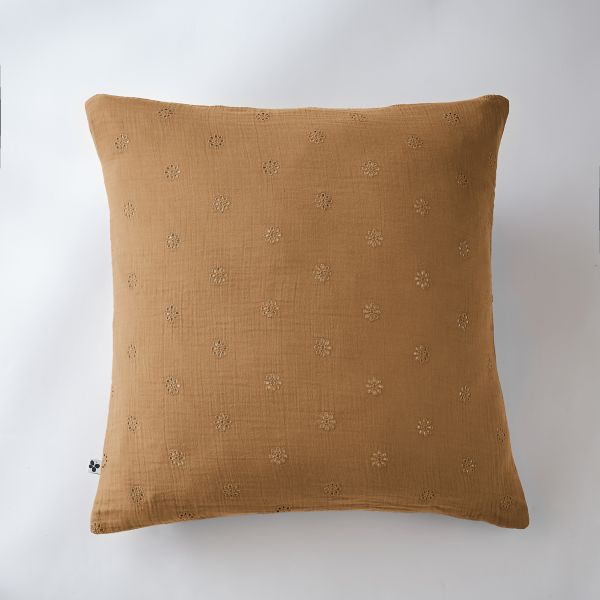 Taie d'oreiller 60x60 cm Gaze de coton Gaïa à fleurs Camel