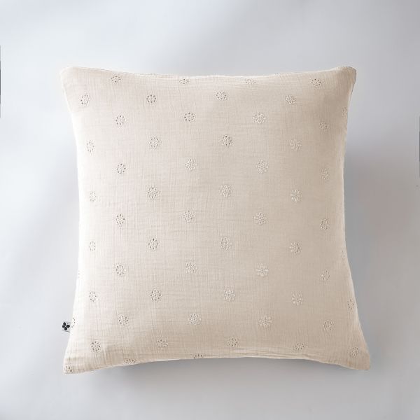 Taie d'oreiller 60x60 cm Gaze de coton Gaïa à fleurs Naturel