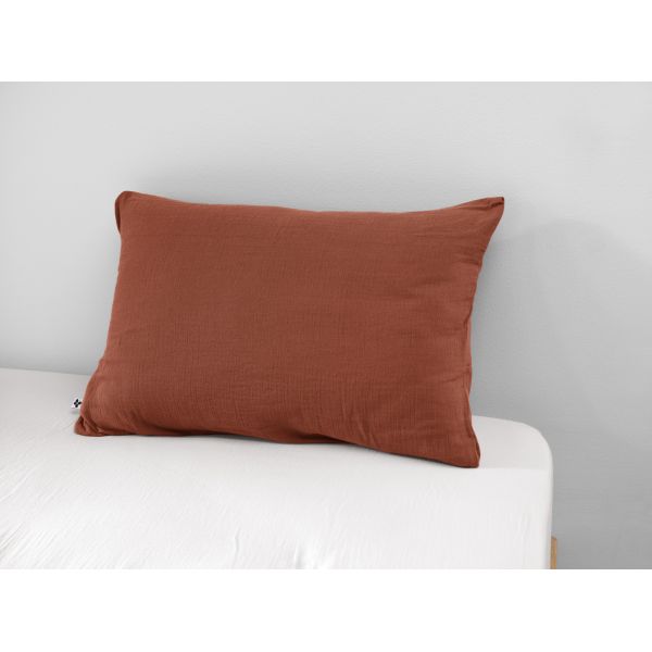 Taie d'oreiller 50x70 cm Gaze de coton Gaïa à fleurs Terracotta