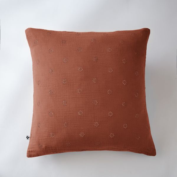 Taie d'oreiller 60x60 cm Gaze de coton Gaïa à fleurs Terracotta