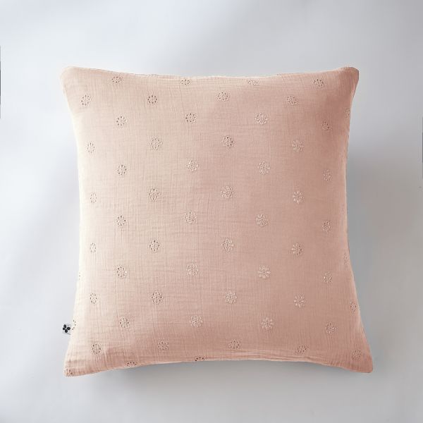 Taie d'oreiller 60x60 cm Gaze de coton Gaïa à fleurs Guimauve