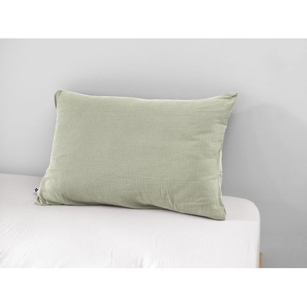 Taie d'oreiller 50x70 cm Gaze de coton Gaïa à fleurs Vert d'eau