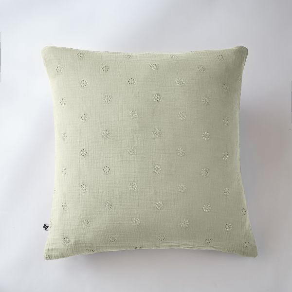 Taie d'oreiller 60x60 cm Gaze de coton Gaïa à fleurs Vert d'eau