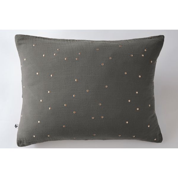 Taie d'oreiller 50x70 cm Gaze de coton Gaïa à pois brodés Granit