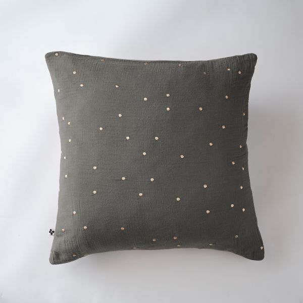 Taie d'oreiller 60x60 cm Gaze de coton Gaïa à pois brodés Granit