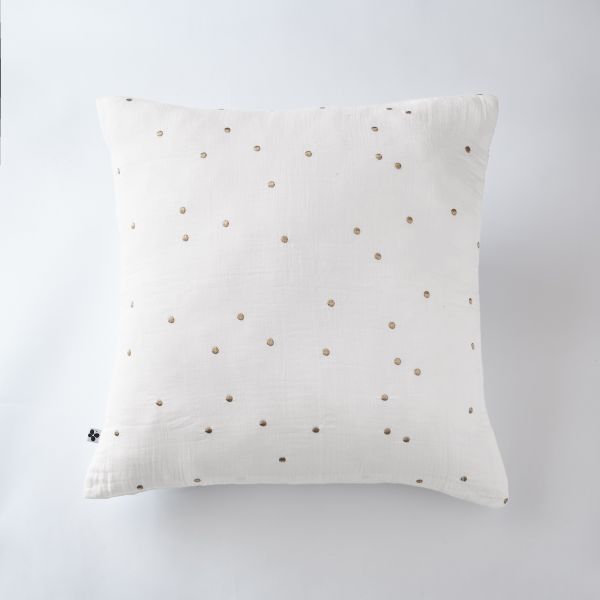 Taie d'oreiller 60x60 cm Gaze de coton Gaïa à pois brodés Chantilly