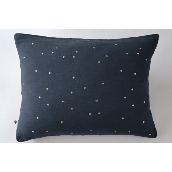 Taie d'oreiller 50x70 cm Gaze de coton Gaïa à pois brodés Minuit