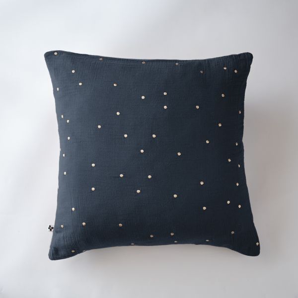 Taie d'oreiller 60x60 cm Gaze de coton Gaïa à pois brodés Minuit