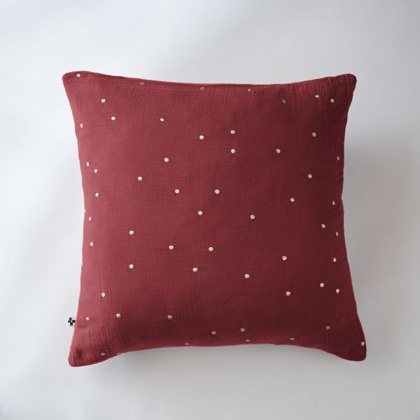 Taie d'oreiller 60x60 cm Gaze de coton Gaïa à pois brodés Lie de vin