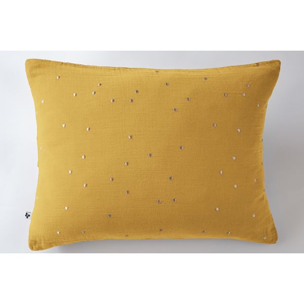 Taie d'oreiller 50x70 cm Gaze de coton Gaïa à pois brodés Safran