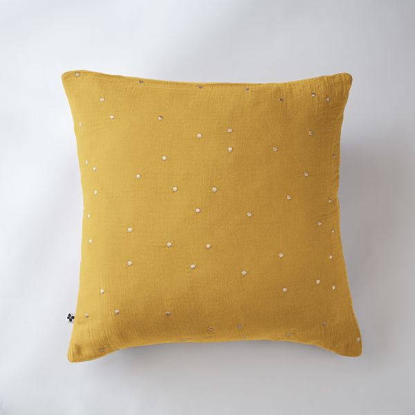 Taie d'oreiller 60x60 cm Gaze de coton Gaïa à pois brodés Safran