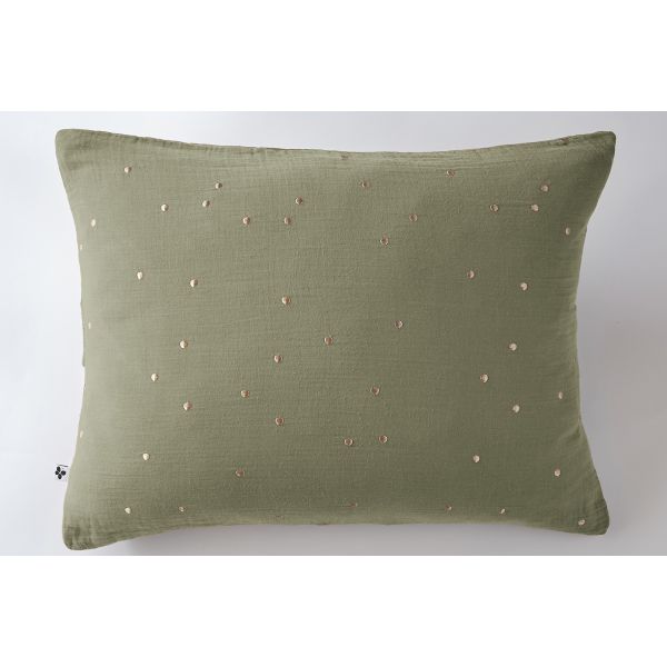 Taie d'oreiller 50x70 cm Gaze de coton Gaïa à pois brodés Romarin
