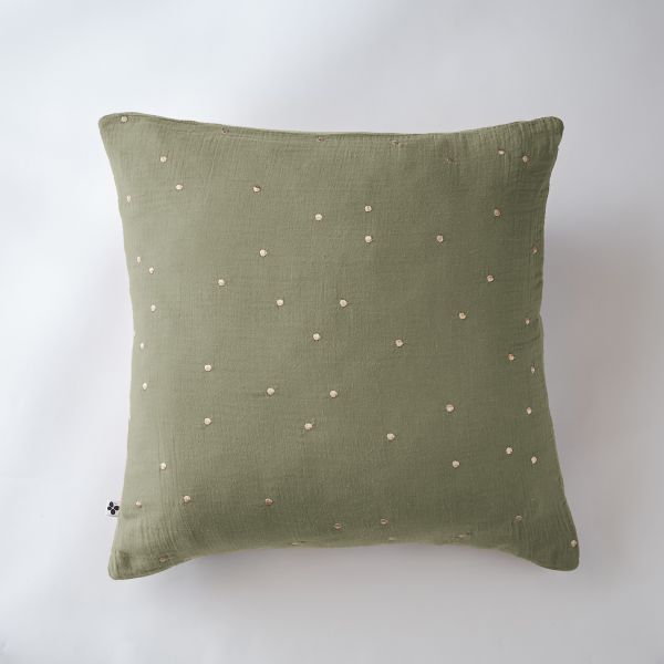 Taie d'oreiller 60x60 cm Gaze de coton Gaïa à pois brodés Romarin