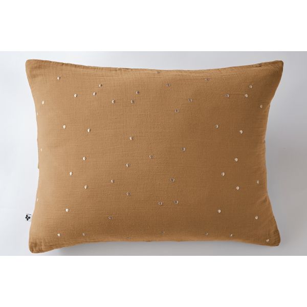 Taie d'oreiller 50x70 cm Gaze de coton Gaïa à pois brodés Camel