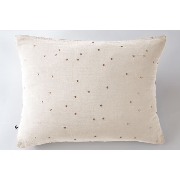 Taie d'oreiller 50x70 cm Gaze de coton Gaïa à pois brodés Naturel