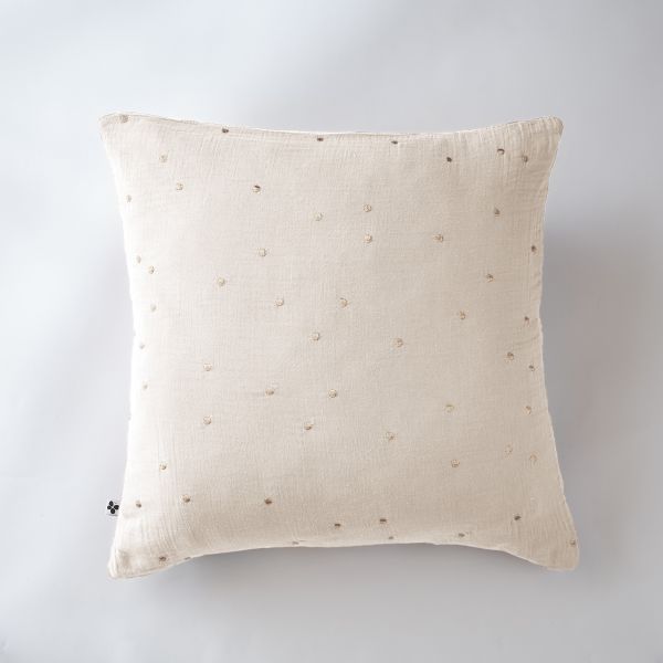 Taie d'oreiller 60x60 cm Gaze de coton Gaïa à pois brodés Naturel