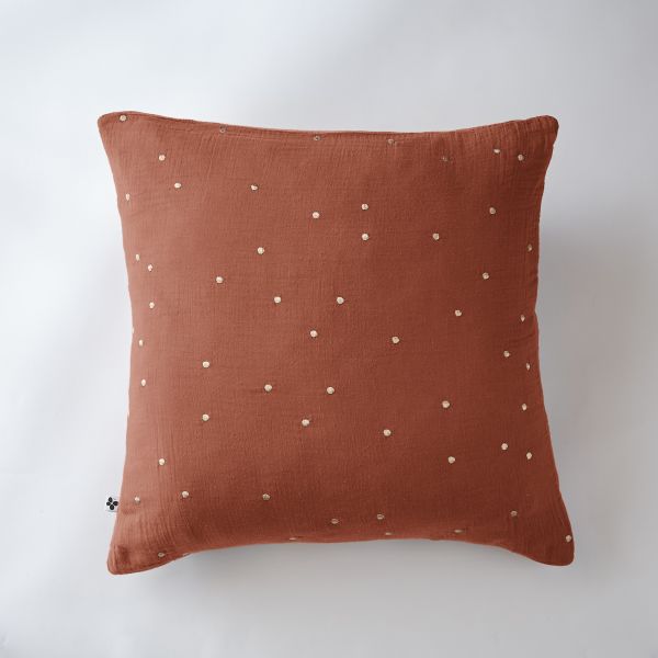 Taie d'oreiller 60x60 cm Gaze de coton Gaïa à pois brodés Terracotta