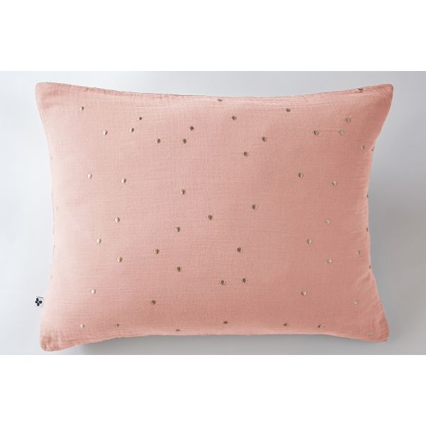 Taie d'oreiller 50x70 cm Gaze de coton Gaïa à pois brodés Rose