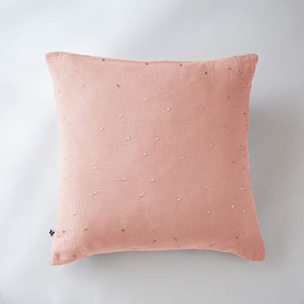 Taie d'oreiller 60x60 cm Gaze de coton Gaïa à pois brodés Rose