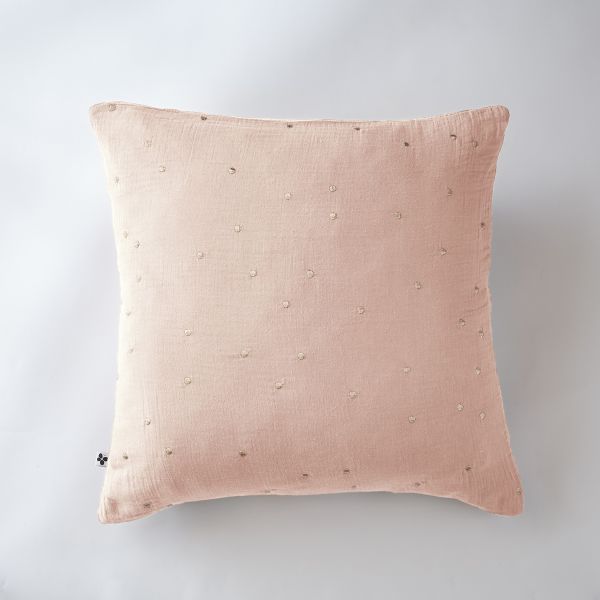 Taie d'oreiller 60x60 cm Gaze de coton Gaïa à pois brodés Guimauve