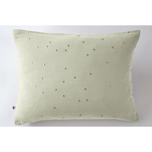 Taie d'oreiller 50x70 cm Gaze de coton Gaïa à pois brodés Vert d'eau