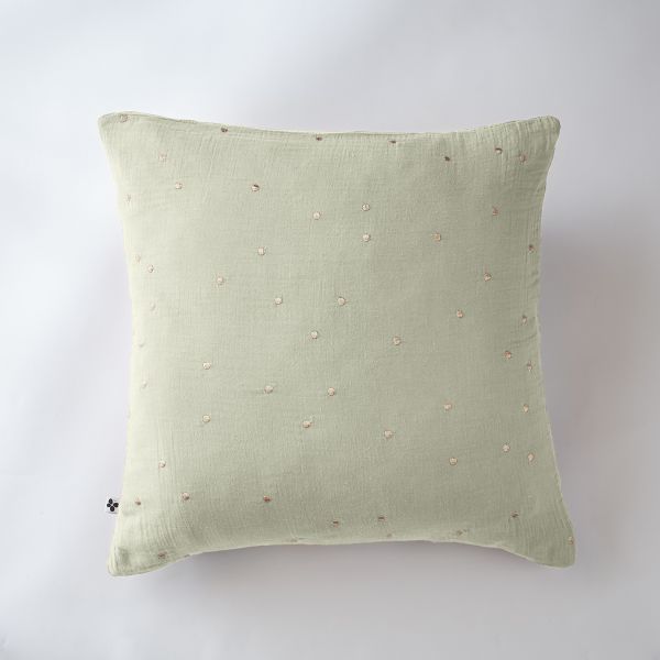 Taie d'oreiller 60x60 cm Gaze de coton Gaïa à pois brodés Vert d'eau