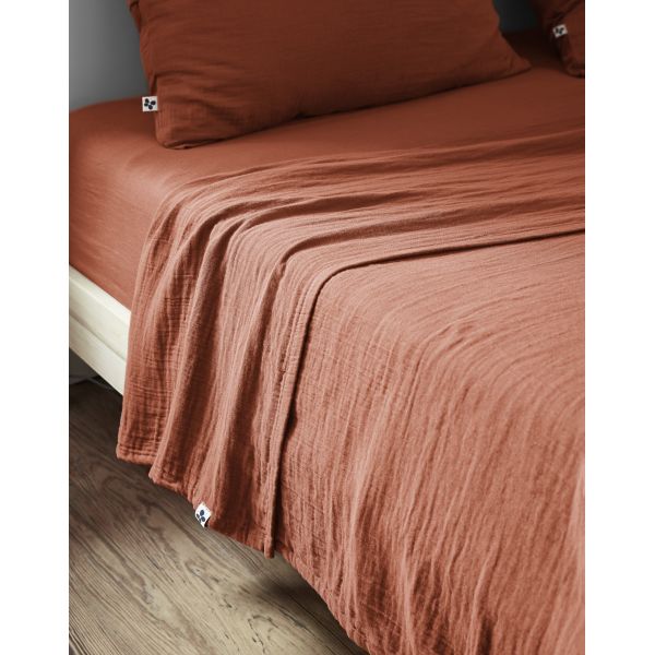 Drap plat 240x300 cm Gaze de coton Gaïa Terracotta