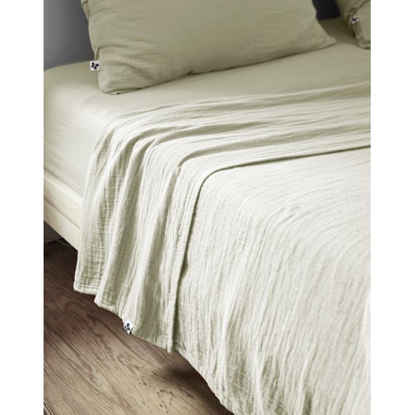 Drap plat 240x300 cm Gaze de coton Gaïa Vert d'eau
