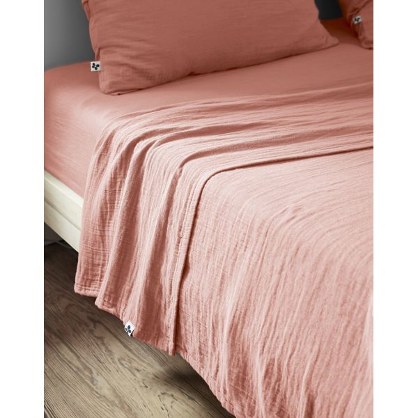 Drap plat 240x300 cm Gaze de coton Gaïa Rose