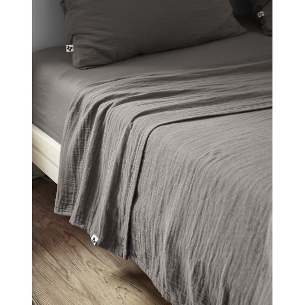 Drap plat 270x300 cm Gaze de coton Gaïa Granit