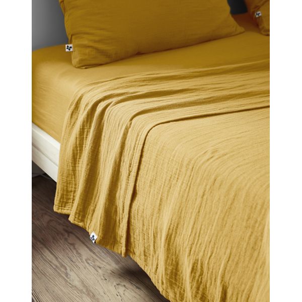 Drap plat 270x300 cm Gaze de coton Gaïa Safran
