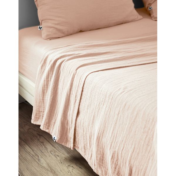 Drap plat 270x300 cm Gaze de coton Gaïa Guimauve