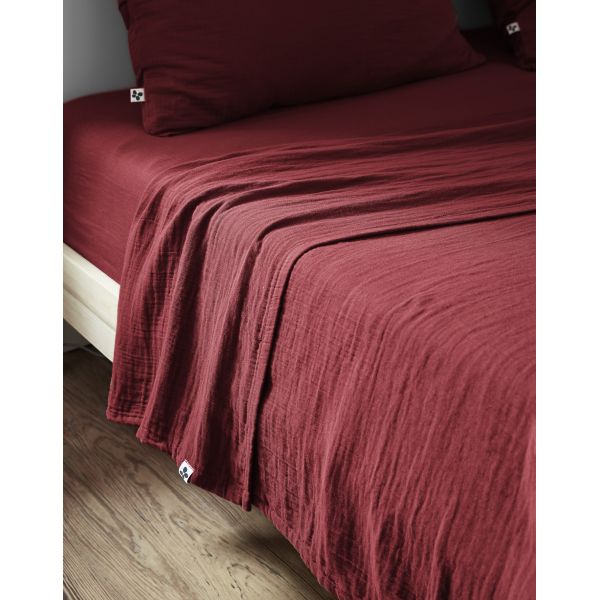 Drap plat 270x300 cm Gaze de coton Gaïa Lie de vin