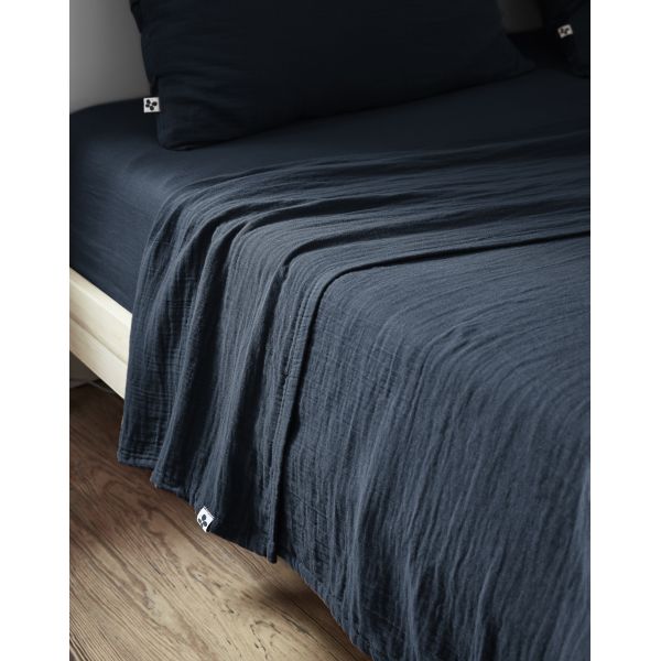 Drap plat 270x300 cm Gaze de coton Gaïa Minuit
