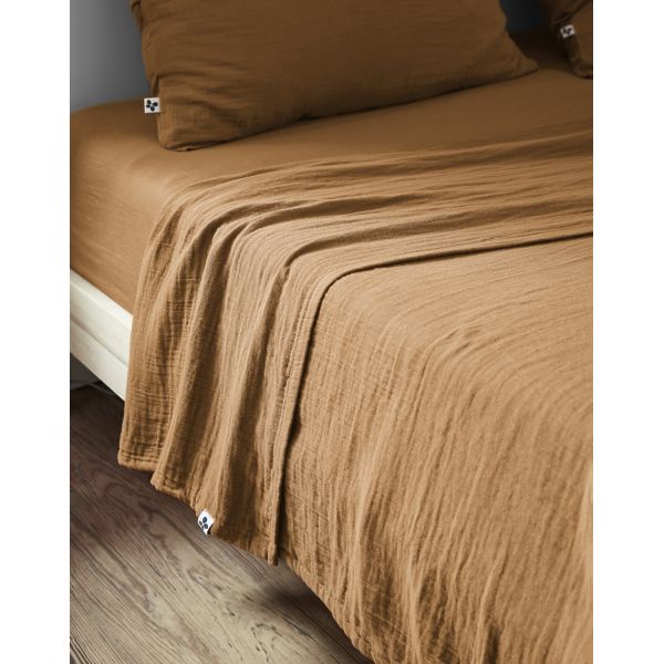 Drap plat 270x300 cm Gaze de coton Gaïa Camel