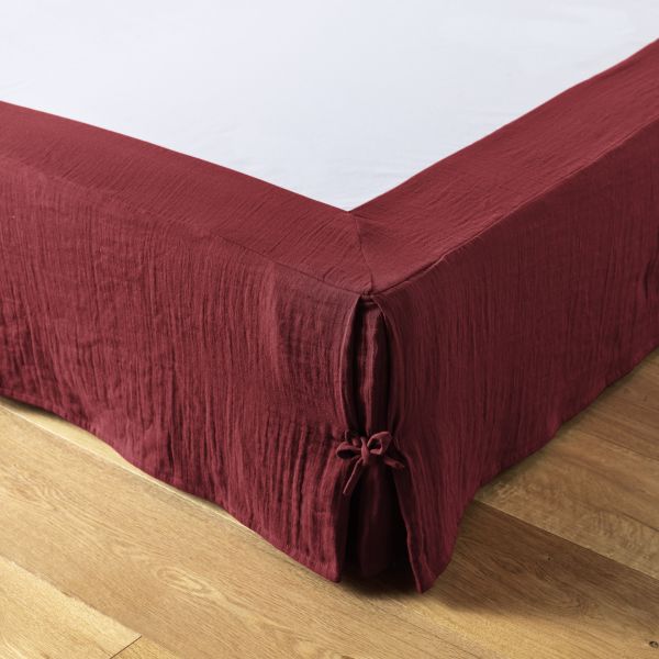 Cache sommier 160x200 cm Gaze de coton Gaïa Lie de vin