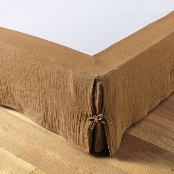 Cache sommier 90x190 cm Gaze de coton Gaïa Camel