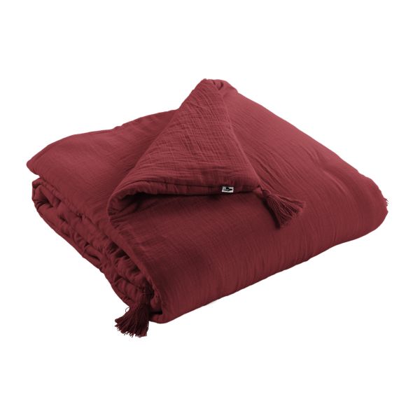 Bout de lit 90x200 cm Gaze de coton Gaïa Lie de vin