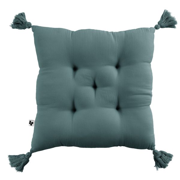Coussin de chaise 40x40 cm Gaze de coton Gaïa avec pompons Canard