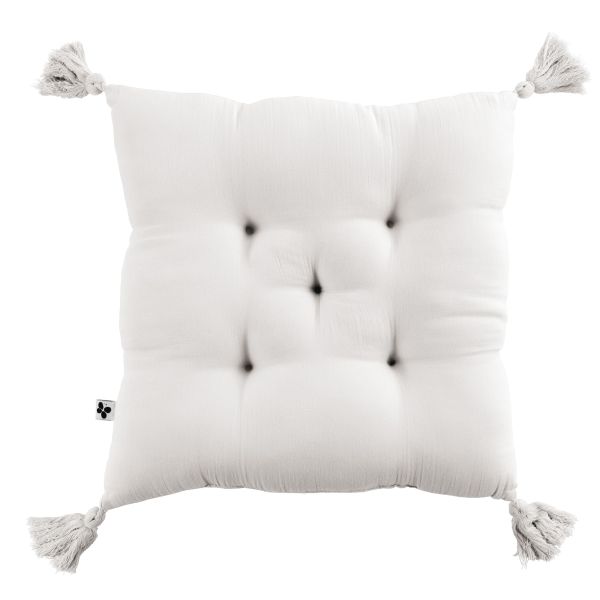 Coussin de chaise 40x40 cm Gaze de coton Gaïa avec pompons Chantilly