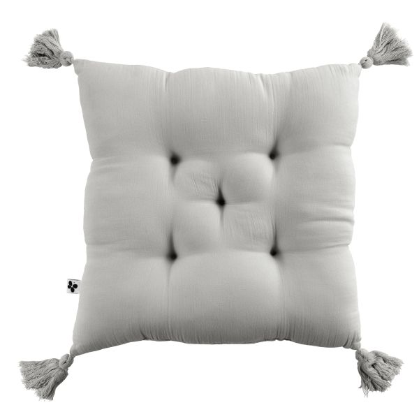 Coussin de chaise 40x40 cm Gaze de coton Gaïa avec pompons Nuage