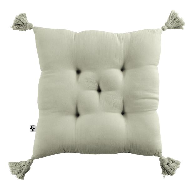 Coussin de chaise 40x40 cm Gaze de coton Gaïa avec pompons Vert d'eau
