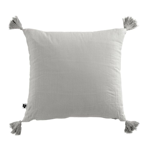 Coussin carré 40x40 cm Gaze de coton Gaïa avec pompons Nuage