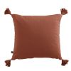 Coussin carré 40x40 cm Gaze de coton Gaïa avec pompons Terracotta