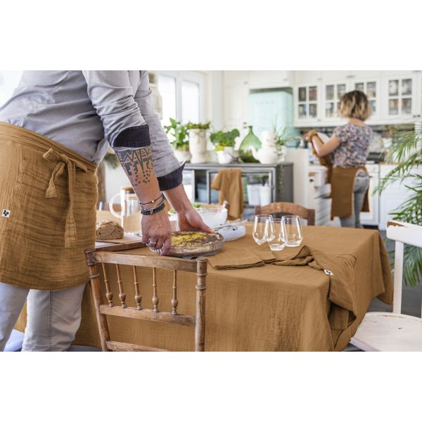 Nappe rectangle 150x350 cm Gaze de coton Gaïa Camel