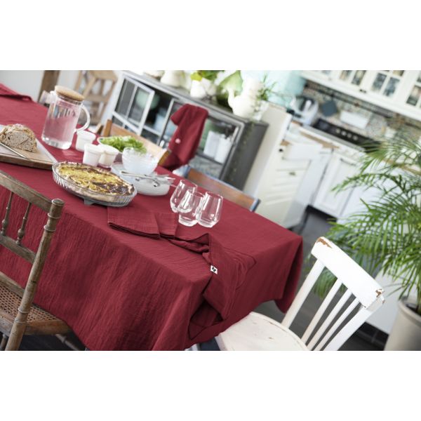 Nappe rectangle 150x250 cm Gaze de coton Gaïa Lie de vin