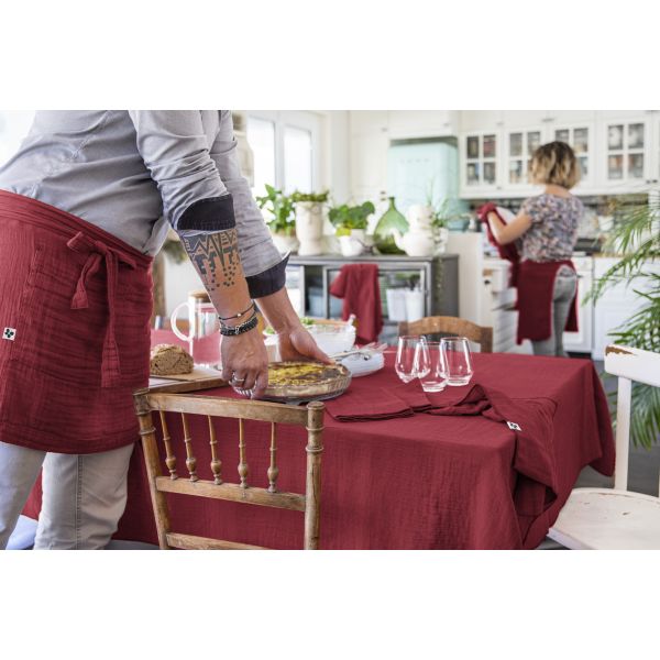 Nappe rectangle 150x350 cm Gaze de coton Gaïa Lie de vin