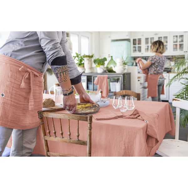 Nappe rectangle 150x350 cm Gaze de coton Gaïa Rose